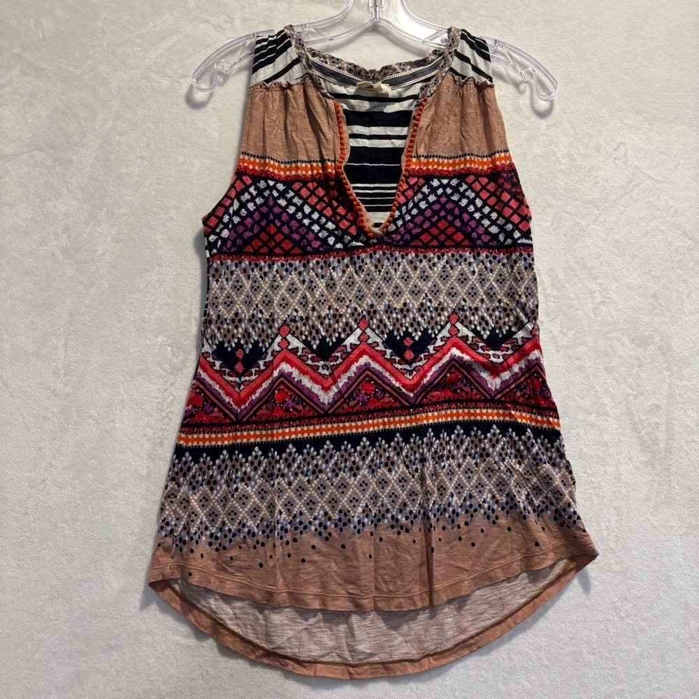 Meadow Rue Anthropologie tank top tribal print Chevron v-neck soft modal S